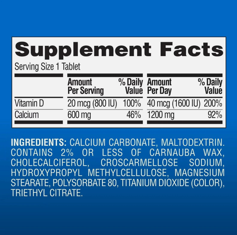 Member’s Mark Calcium 1200mg Vitamin D3 600 Tablets Dietary Supplement