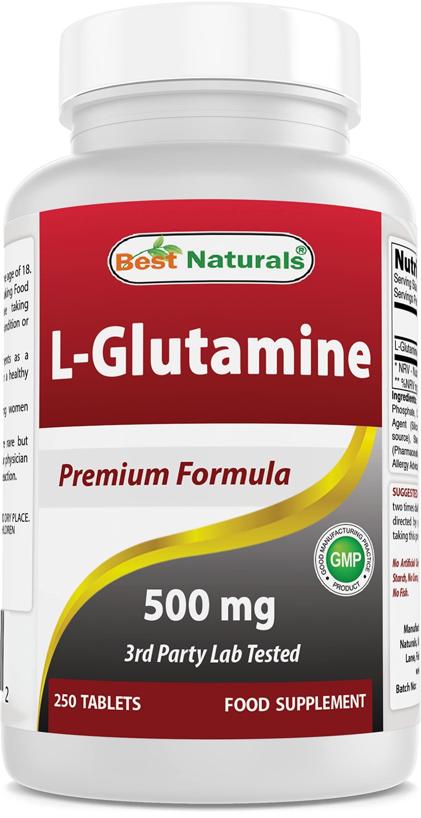 Best Naturals L-Glutamine 500 mg 250 Tablets 250 Count (Pack of 1)