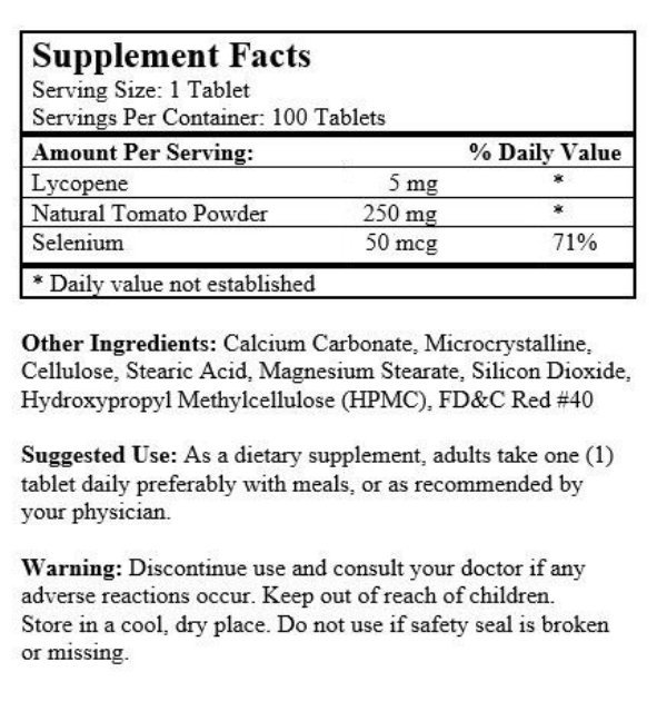 3 Natural Tomato Extract with Lycopene selenium Antioxidant 100 tablets/bottle