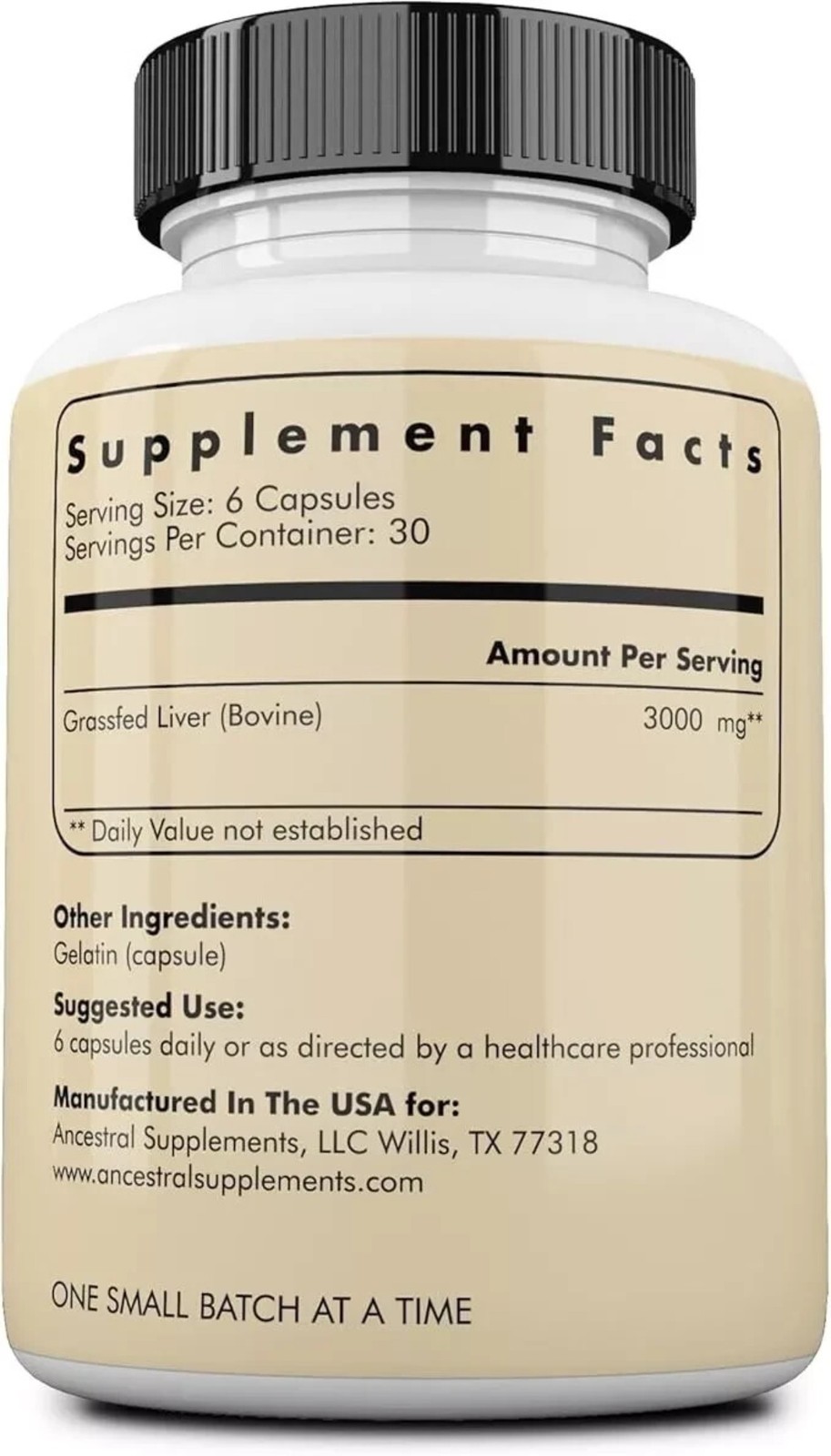 Grassfed Supplements Ancestral Beef Liver-180Capsules 500mg EA Exp 07/2028