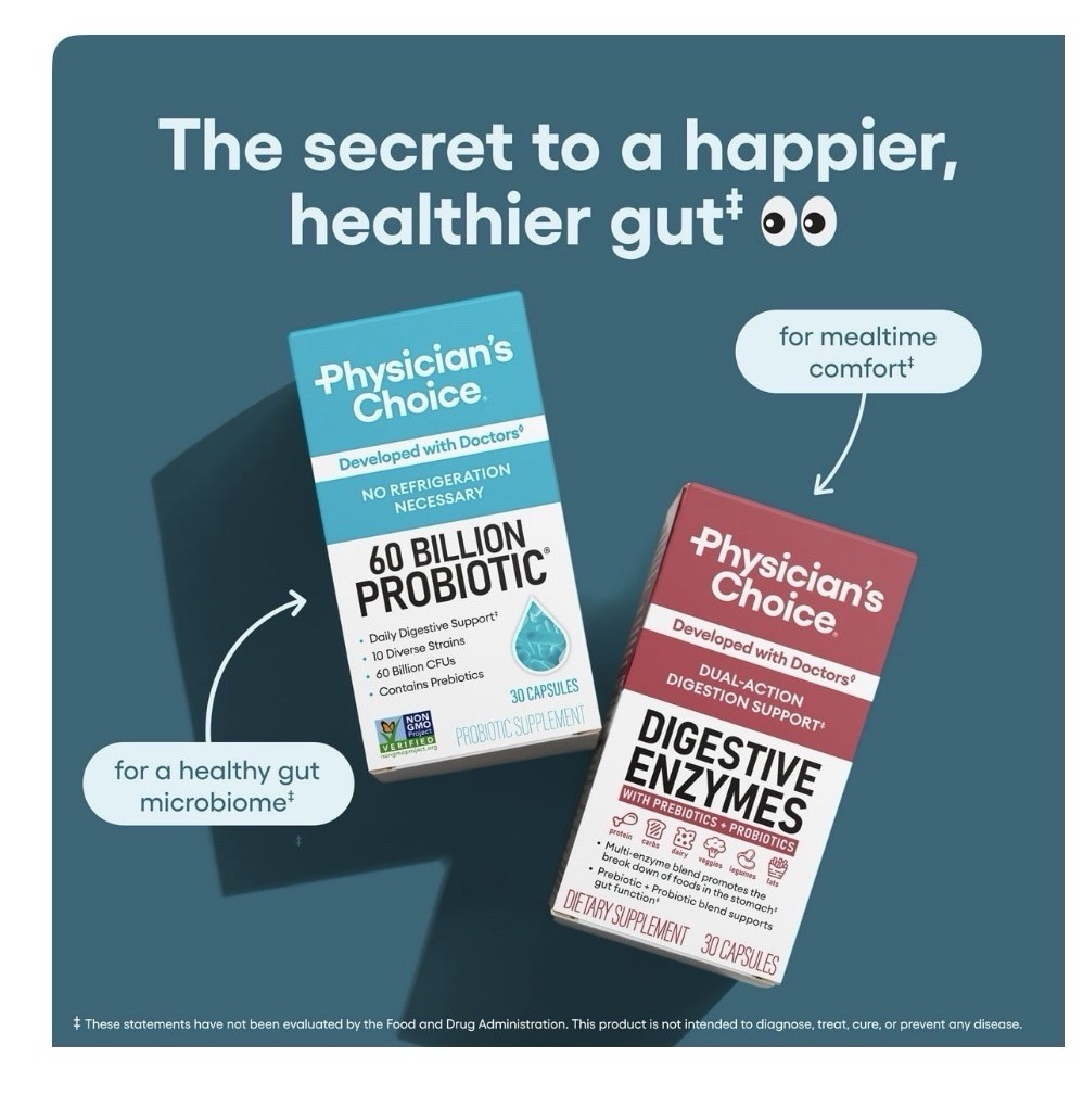 2 BOTTLES Physician’s Choice 60 Billion Probiotic Dietary Supplement 30Capsules.