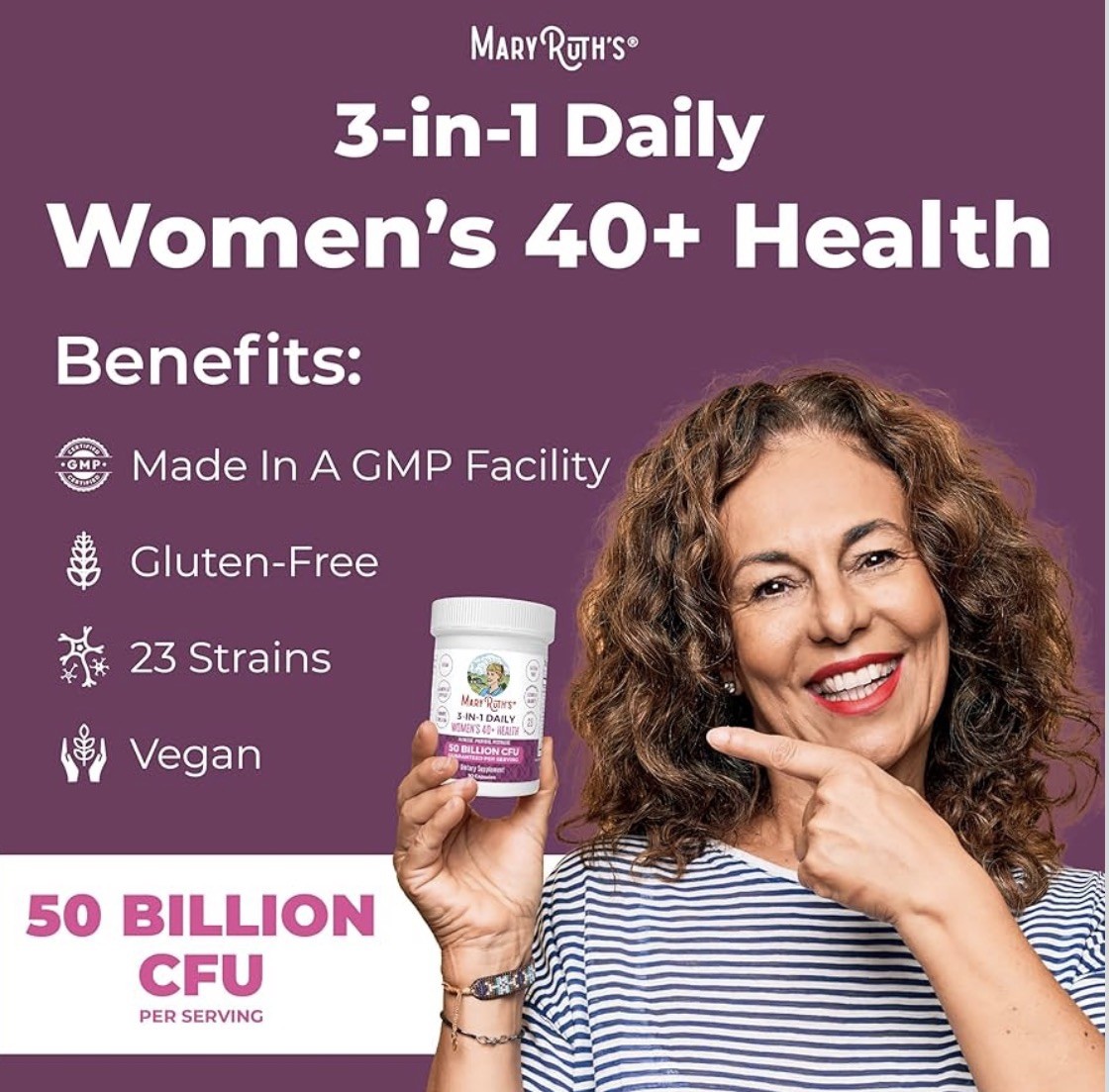 EXP:02/28 Mary Ruth’s 3-In-1 Daily Women’s 40+ Health 50 Billion CFU 30 Capsules