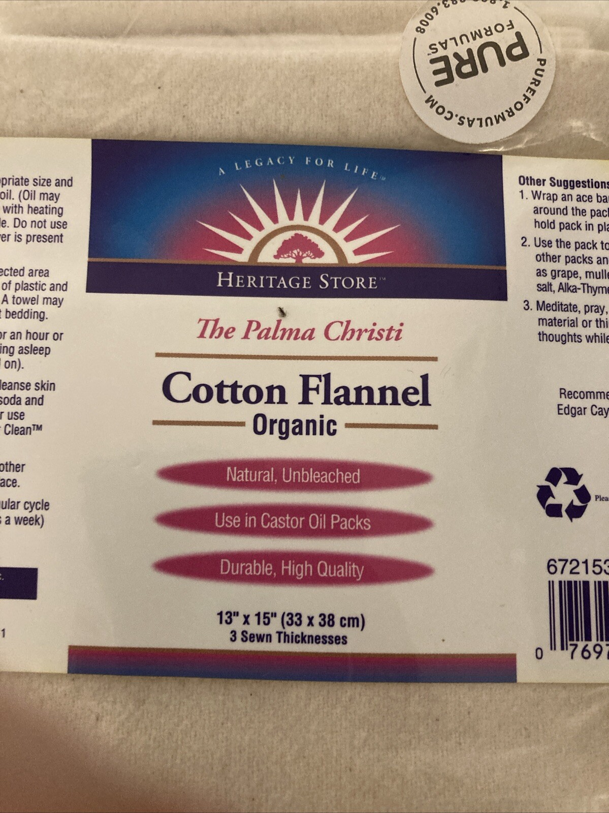 Organic Cotton Flannel, 1 Flannel, 13″ x 15″ (33 x 38 cm) Heritage Store. New.
