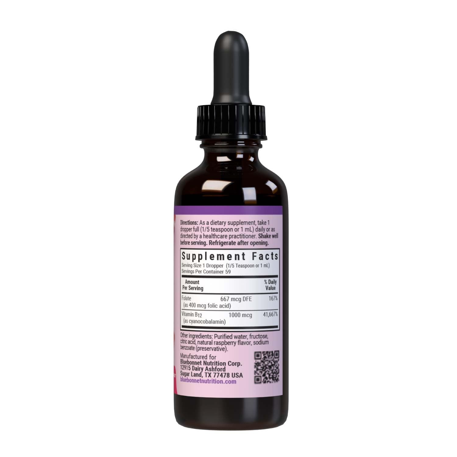 Bluebonnet Nutrition Liquid Vitamin B1 & Folic 2 Fl Oz (Pack of 1), No Color