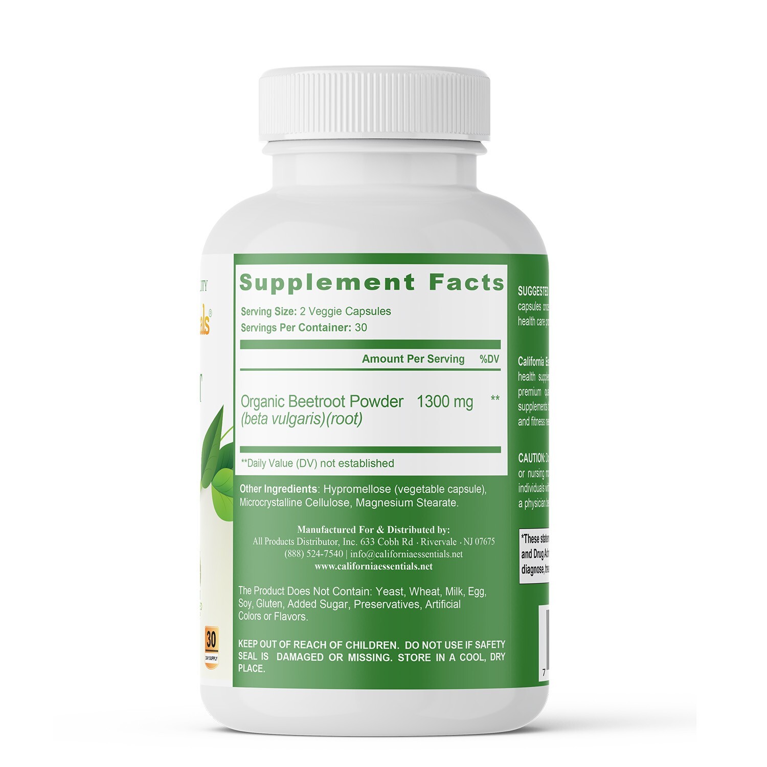 Beetroot 1300mg Capsules – Vegan, Non GMO, Gluten-Free – 180 Caps