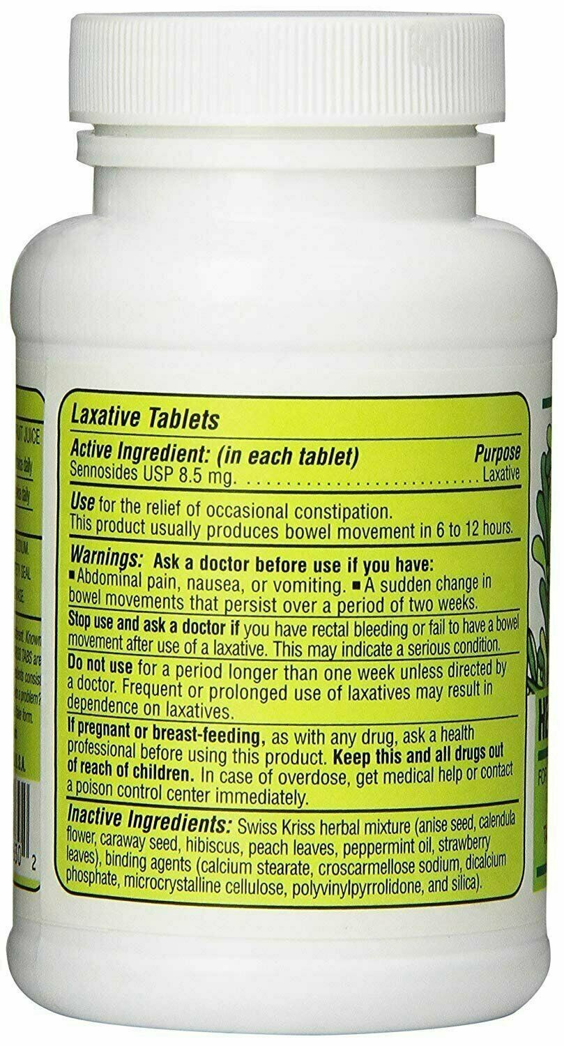 Natural Swiss Kriss Herbal Laxative Tablets Constipation Relief Supplement 250ct