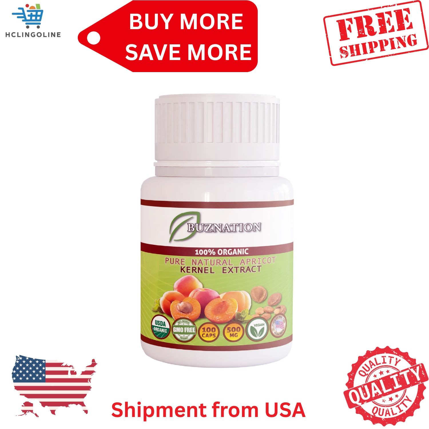 Organic Apricot Extract Boosts Metabolism & Healthy Skin 100 Caps 500mg FREESHIP