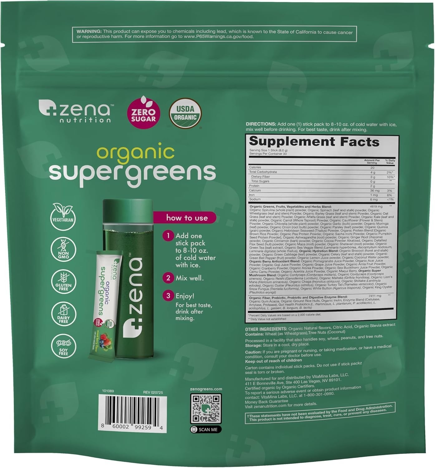 Organic Super Greens Powder – 70+ Superfoods, 0 Sugar, 3g Fiber, Mixed Berry