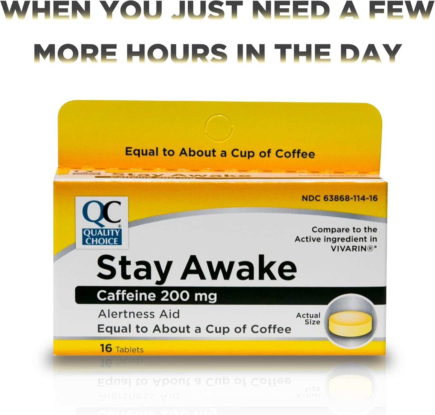 Stay Awake Caffeine Tablets – 200mg Per Tablet, 16 Count Pack of Energy Boost