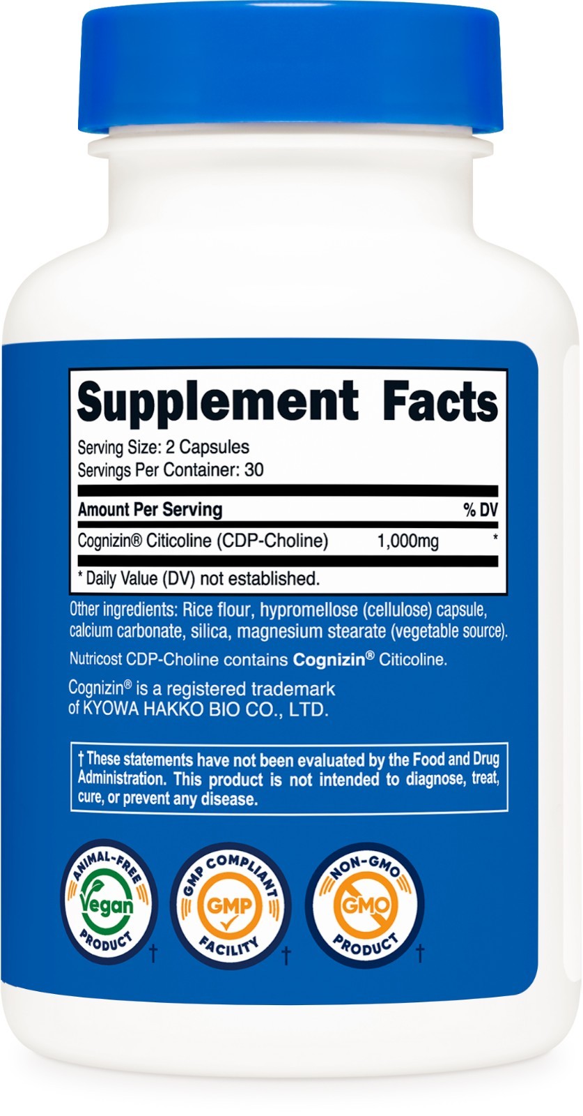 Nutricost Cognizin Citicoline (CDP-Choline) 1000mg, 60 Capsules – 30 Servings