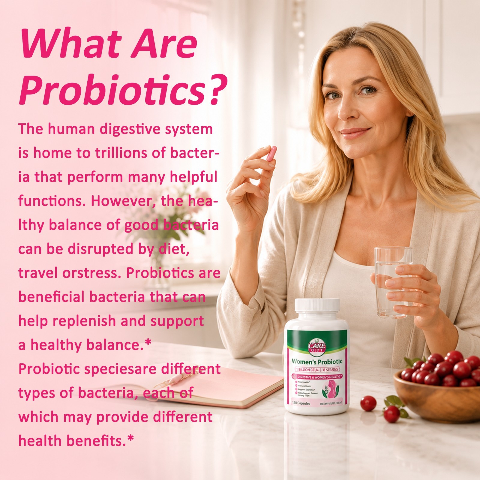 CARE GIFT Women’s Vaginal Probiotic 10 Billion CFU, 120 Capsules, 60 Servings