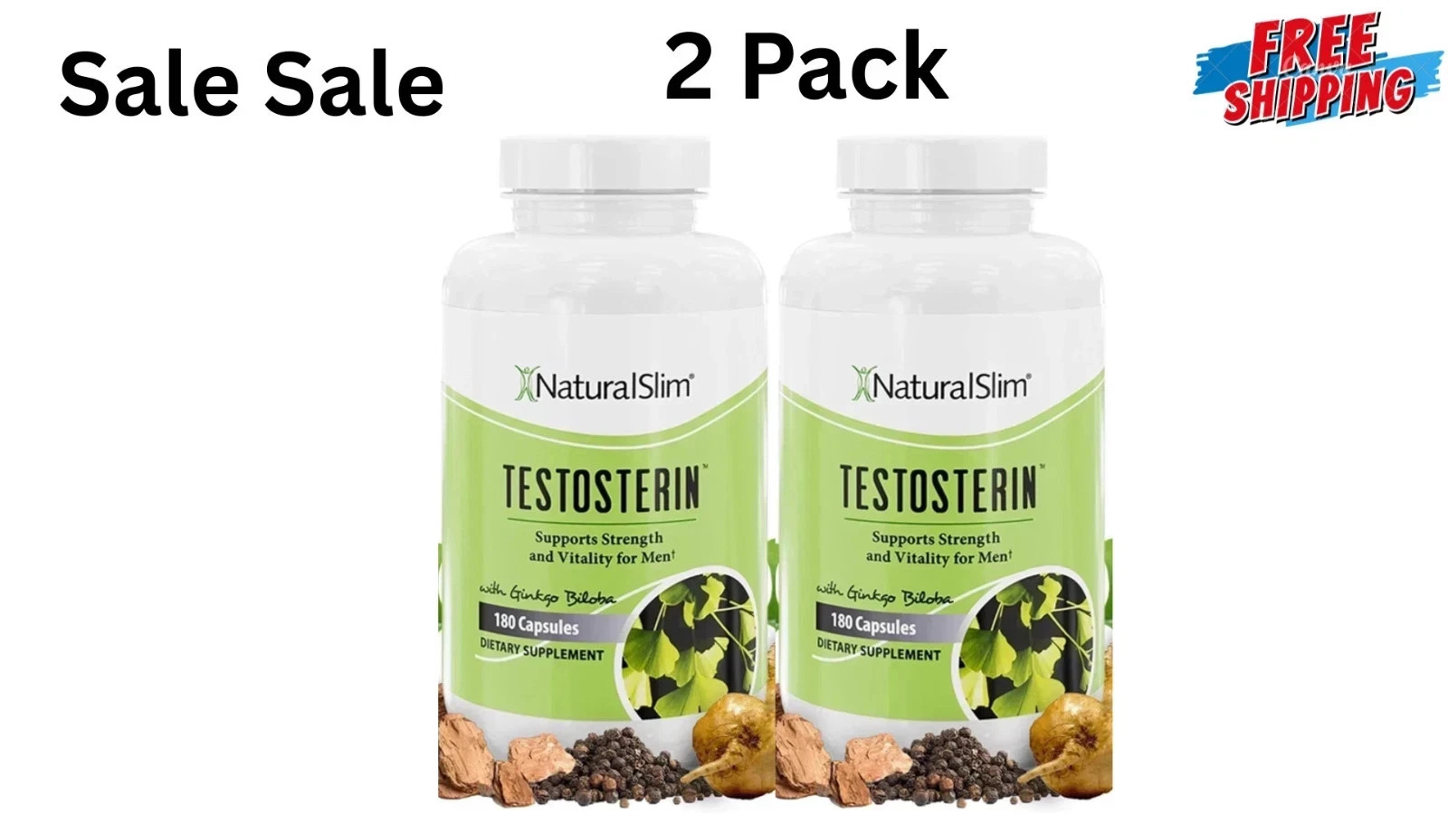 2 Pack NaturalSlim Testosterin Men’s Multivitamins Testosterone Booster 180 Caps