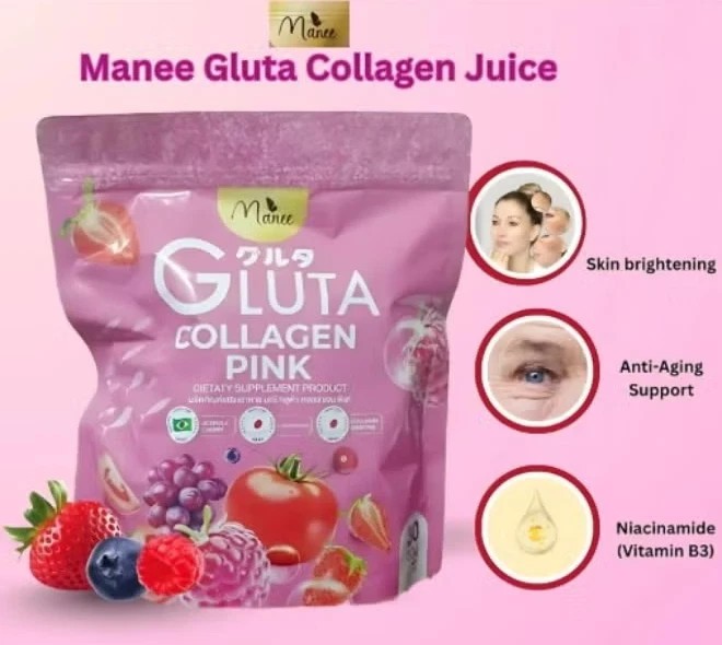 Manee Gluta Collagen Pink Anti-Aging Skin Brightening Glow Whitening 30 Sachet