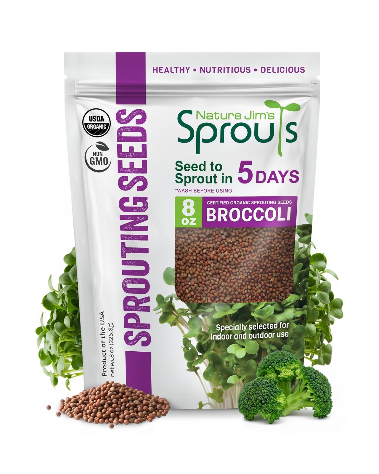 Nature Jims Sprouts Organic Broccoli Seeds for Sprouting – Certified Non-G