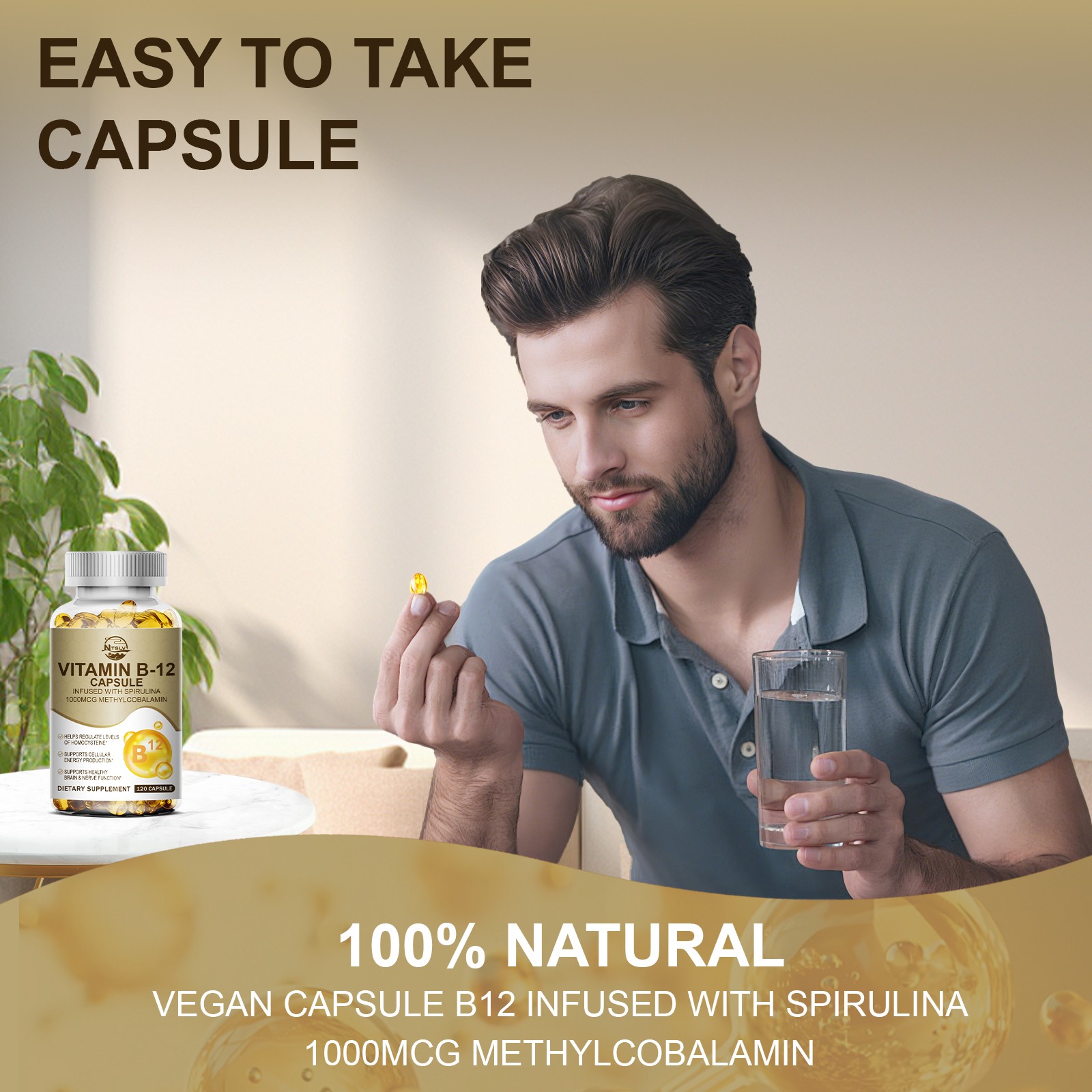 Vitamin B-12 Complex Capsules Energy Support Health Brain Nervous System Pills