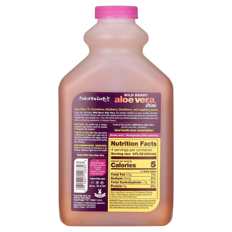 Fruit Of The Earth Aloe Vera Drink Wild Berry 32 Fl Oz Health Supplement Juice