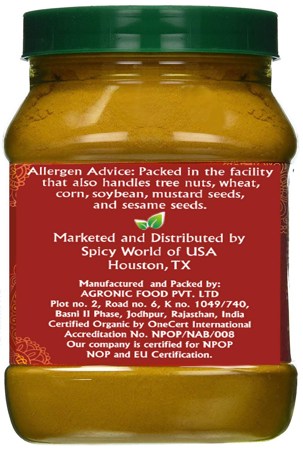 Organic Turmeric Powder 1 Pound Jar by – 100% Raw with Curcumin – Lab Tested &