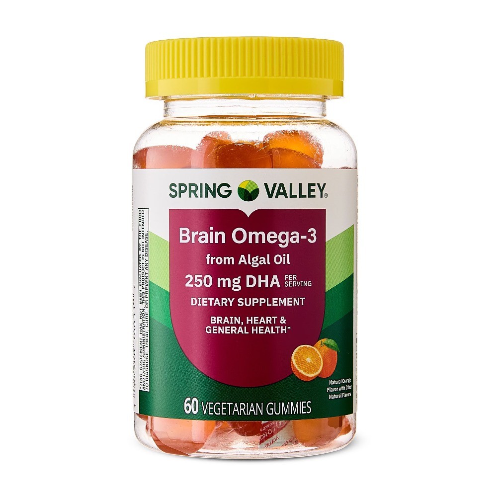 (3 pack) Spring Valley Brain Omega-3 from Algal Oil Gummy, 60 Count