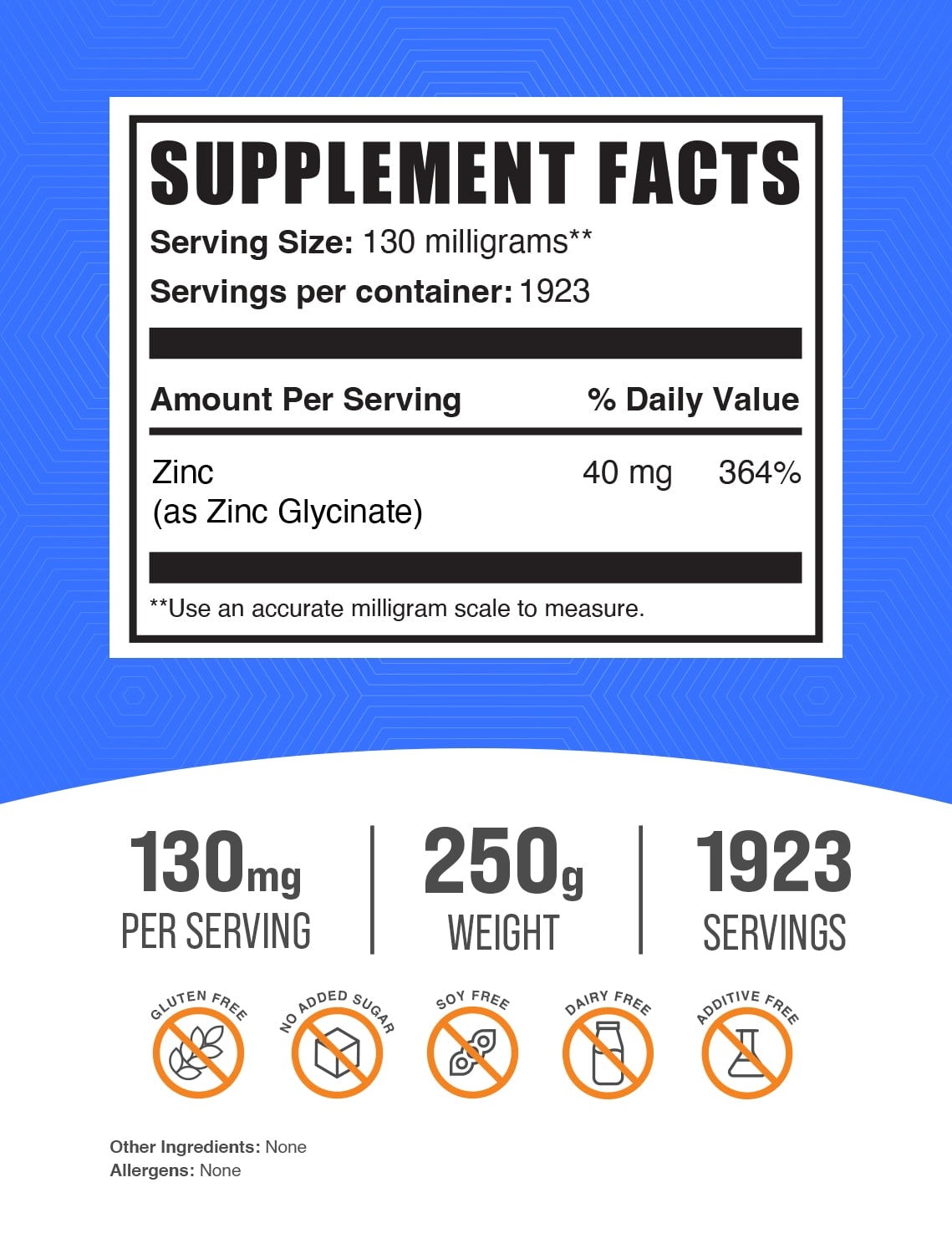 BulkSupplements Zinc Glycinate Powder 250g 40mg Zinc Gluten Free Supplement