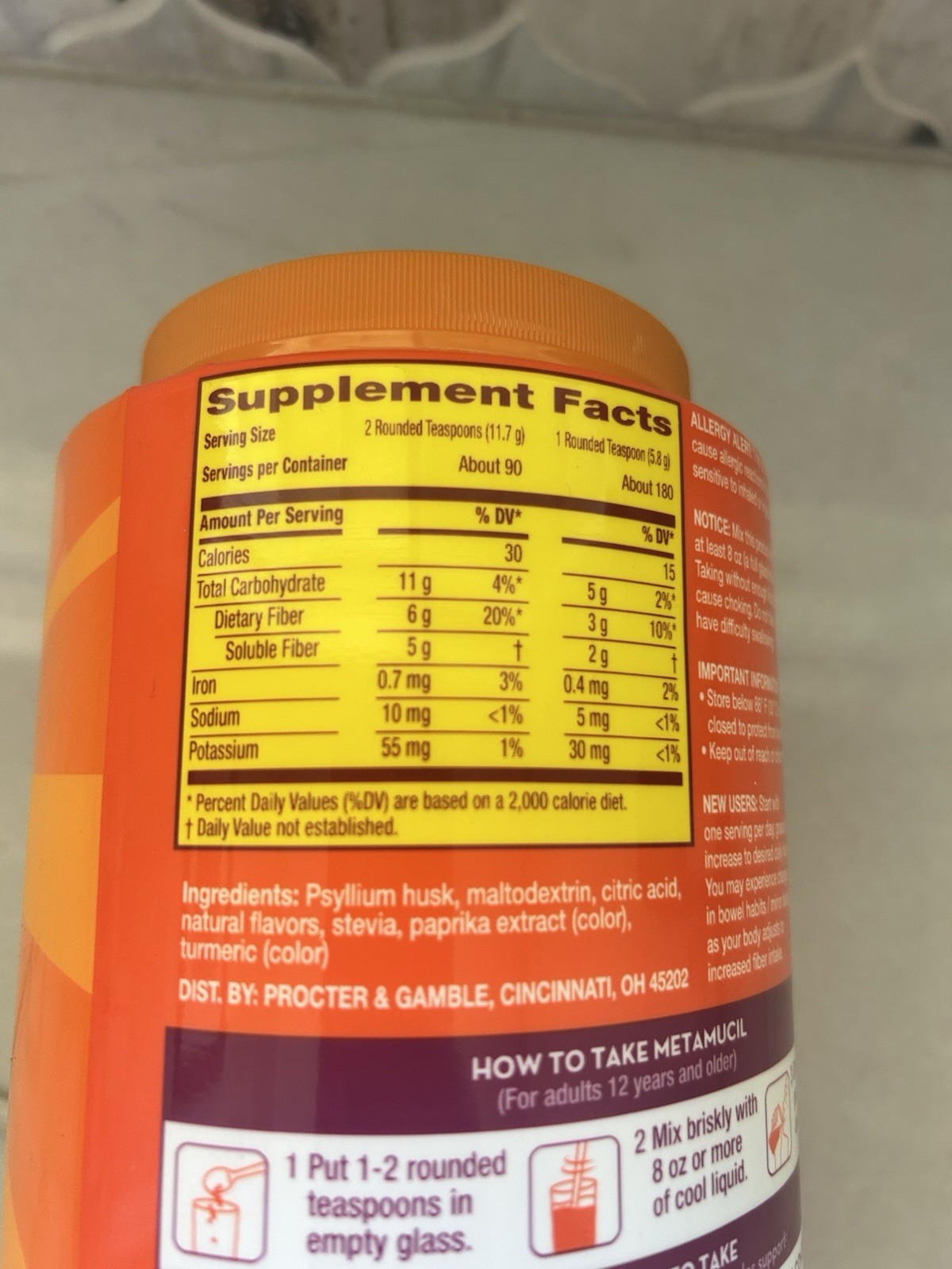 Metamucil Premium Blend Sugar Free with Stevia Orange 180 tsp 37.1 oz/2.3 lbs