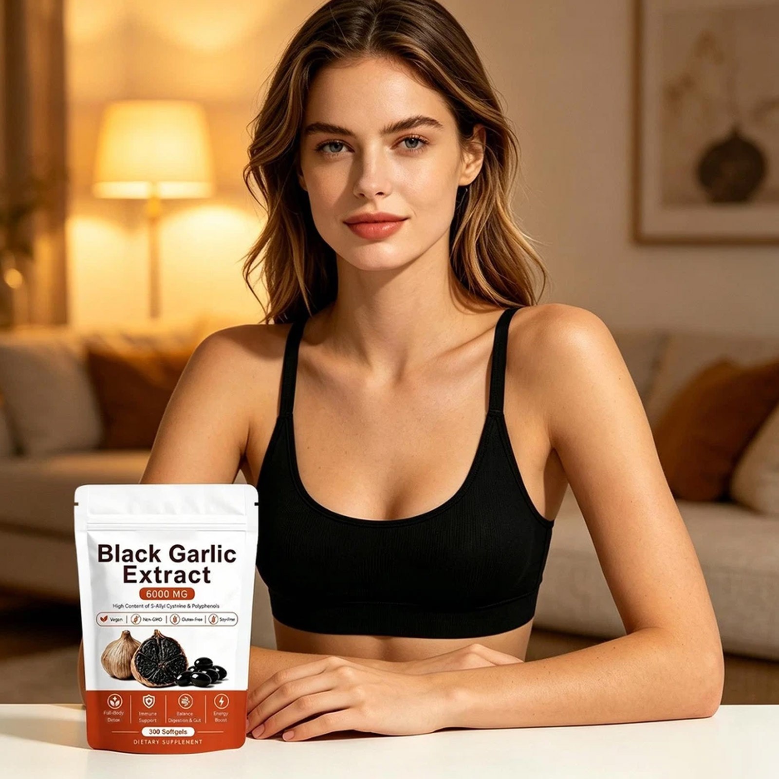 Black Garlic Extract Softgels 300ct, Odorless Vegan Non-GMO Supplement