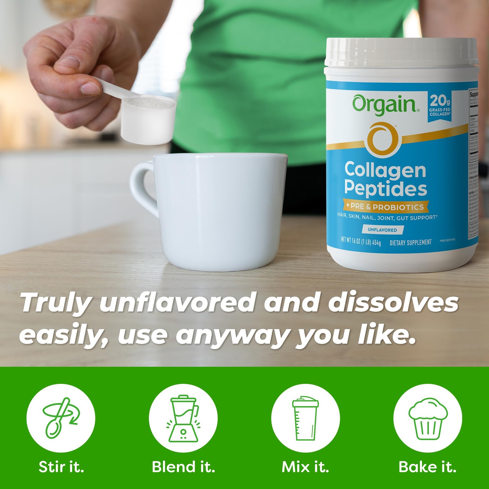 Orgain Hydrolyzed Collagen Peptides + Prebiotic & 1 Pound (Pack of 1), White