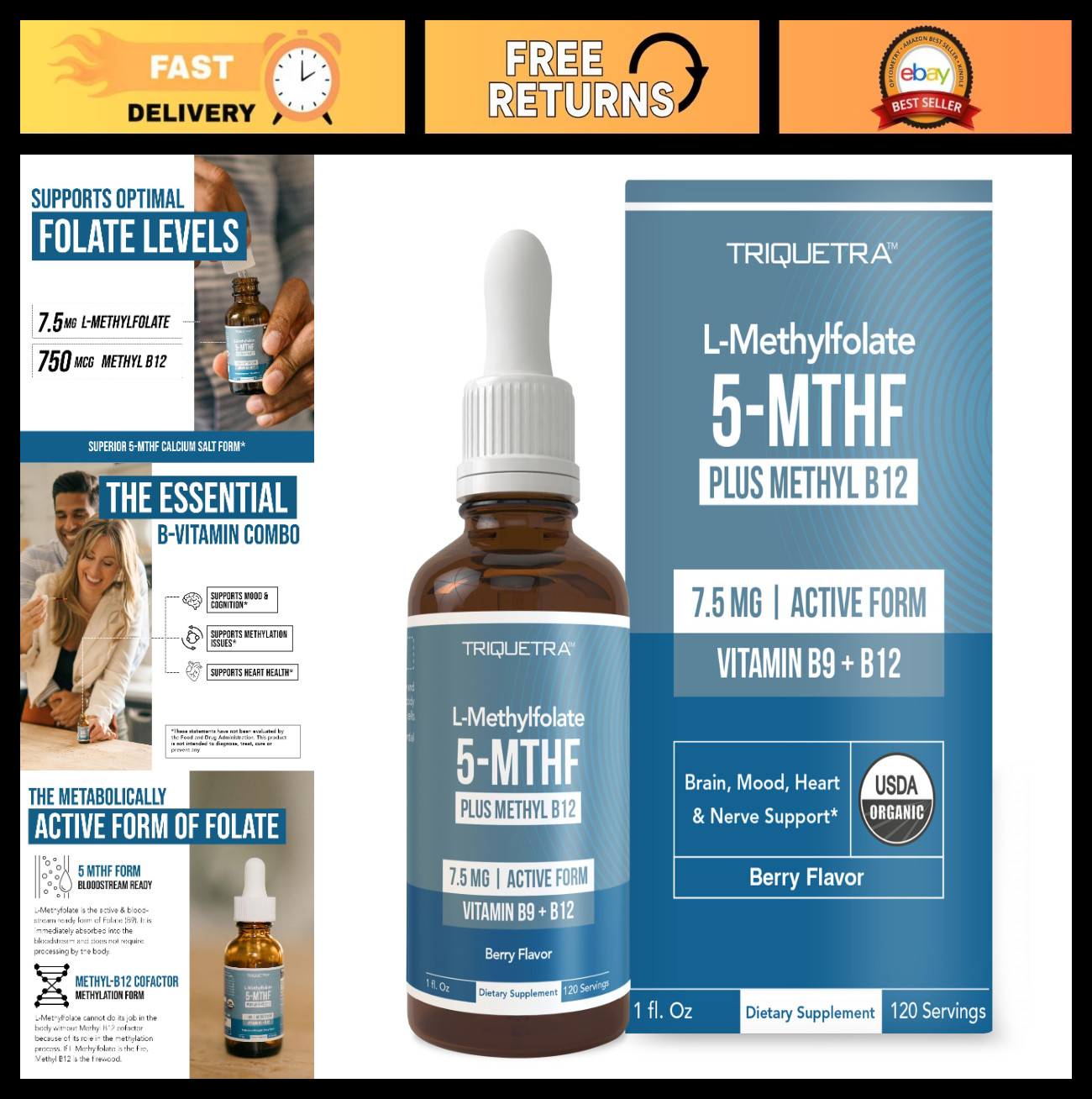 Organic L-Methylfolate 7.5mg & Methyl B12 Liquid – Mood & Cognition Support, Ber