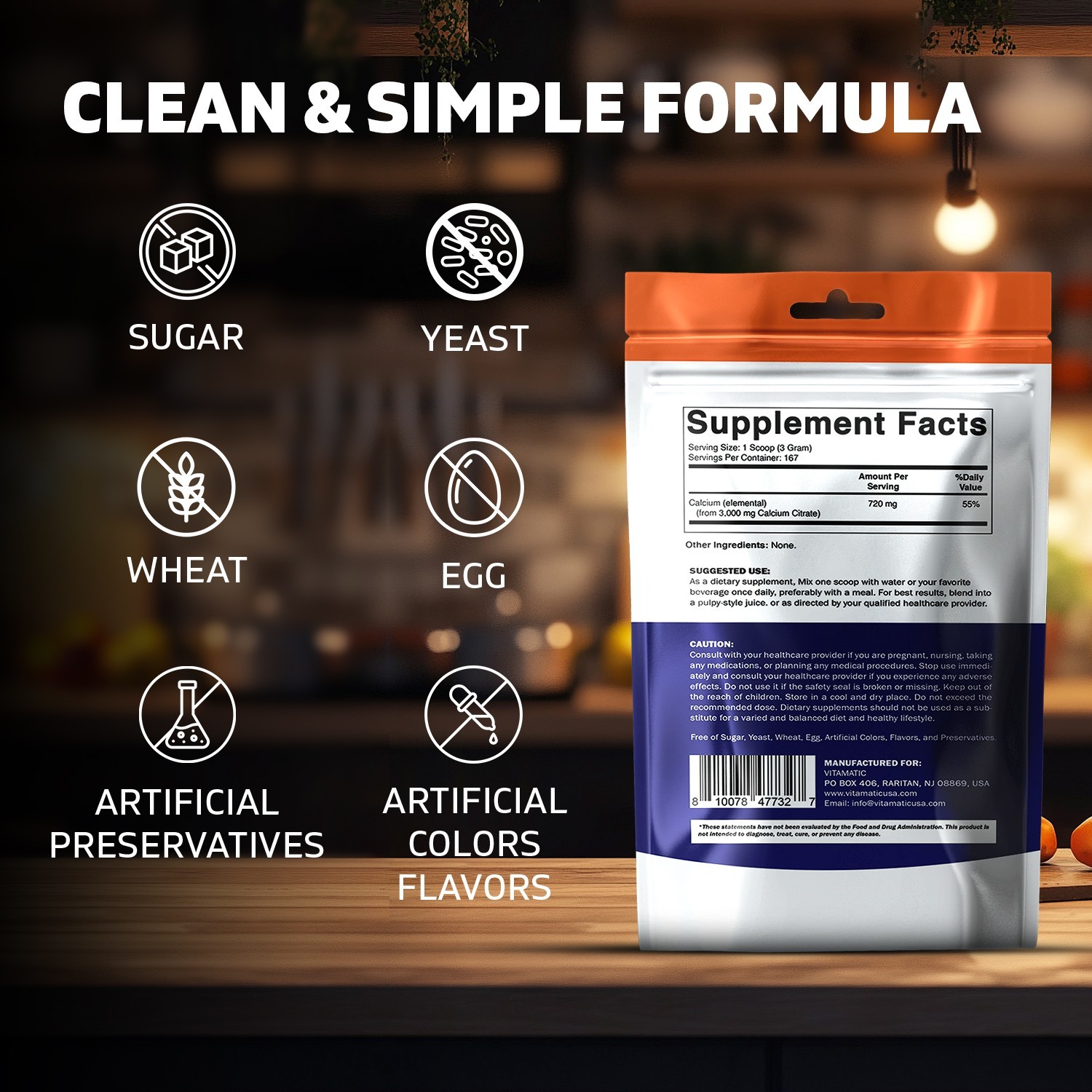 Vitamatic Calcium Citrate Powder – 3000 mg per Serving – 500 G (17.6 Oz)