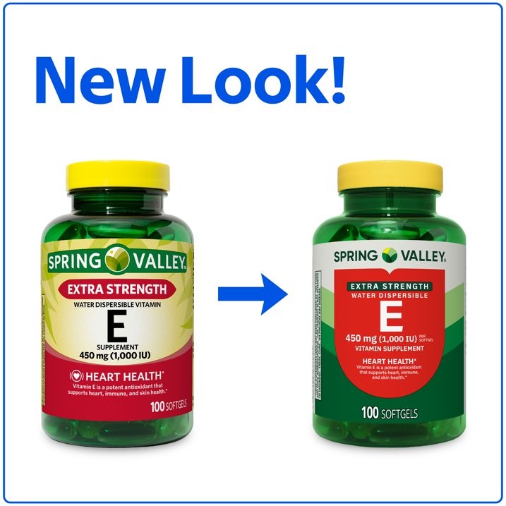 Spring Valley Extra Strength Vitamin E Softgels, Heart Health, 450mg, 100 Ct