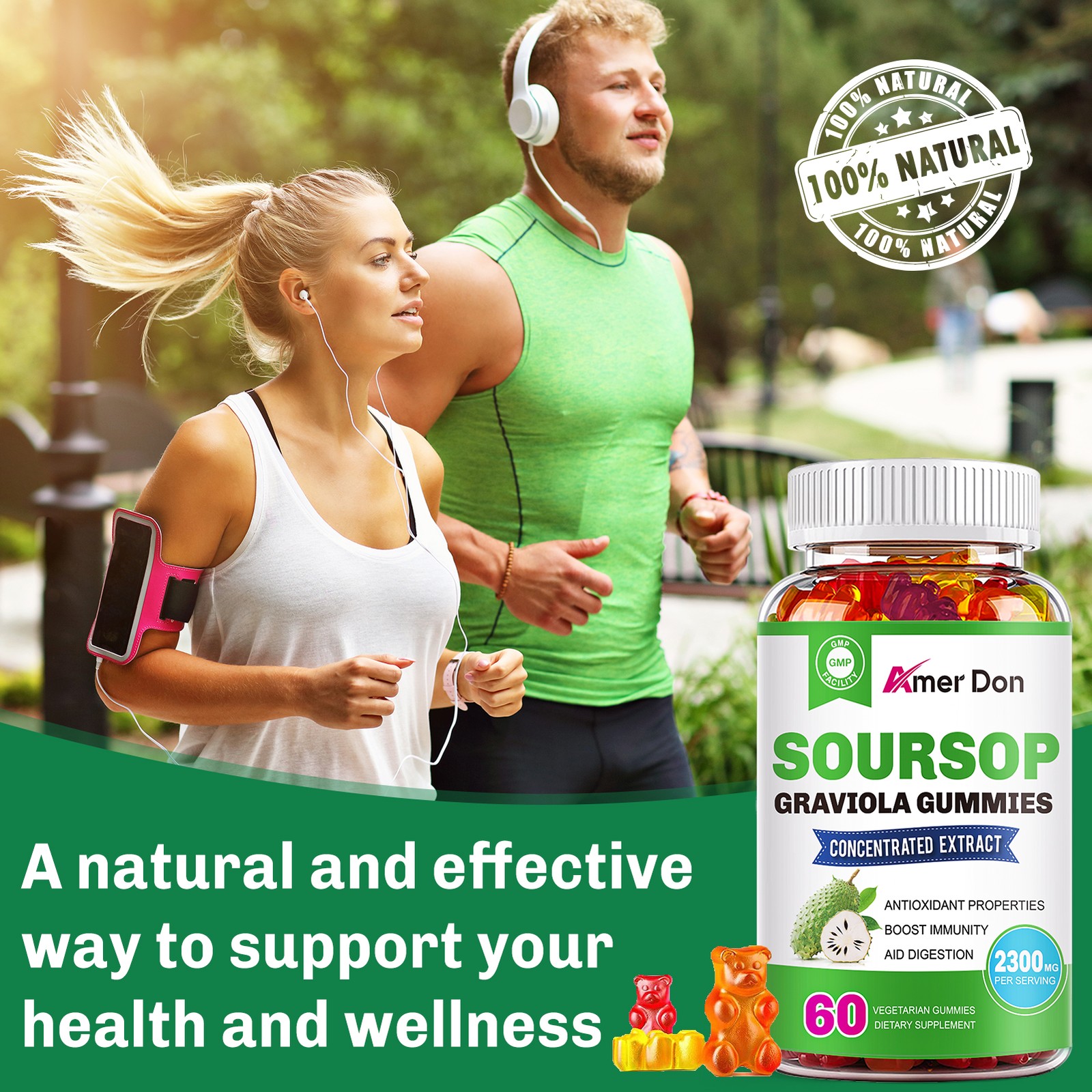 Graviola 60 Capsules 100% Natural Soursop 2300mg Guanábana Suplement leaf fruit