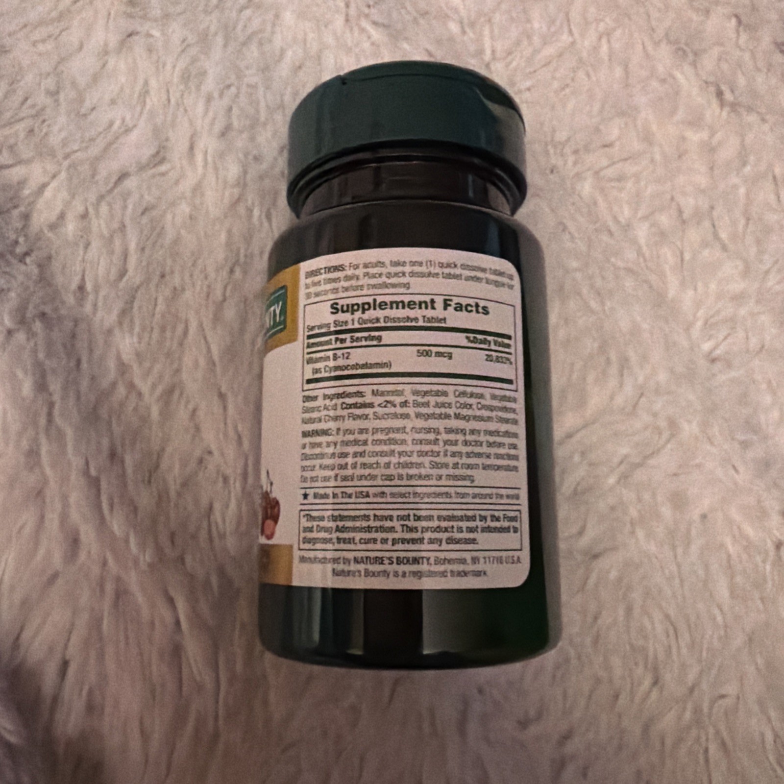 Nature’s Bounty Vitamin B-12 500 Mcg, 100 Tablets Exp 01/2029