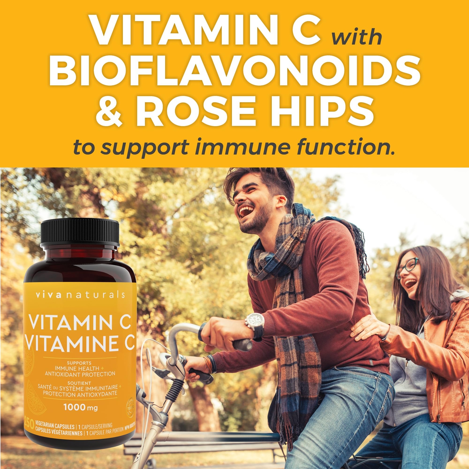 Viva Naturals Vitamin C 1000mg – Non-GMO Vitamin C Supplements with Citrus Biofl