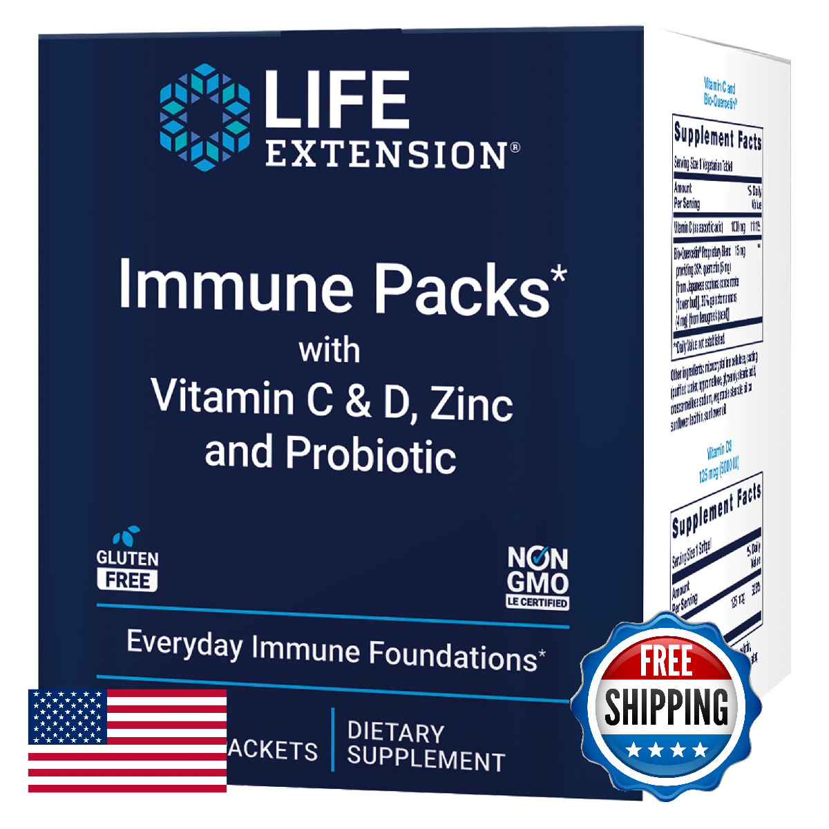 Life Extension Immune Packs: Vit C, D, Zinc, Probiotic – 30 Day Supply