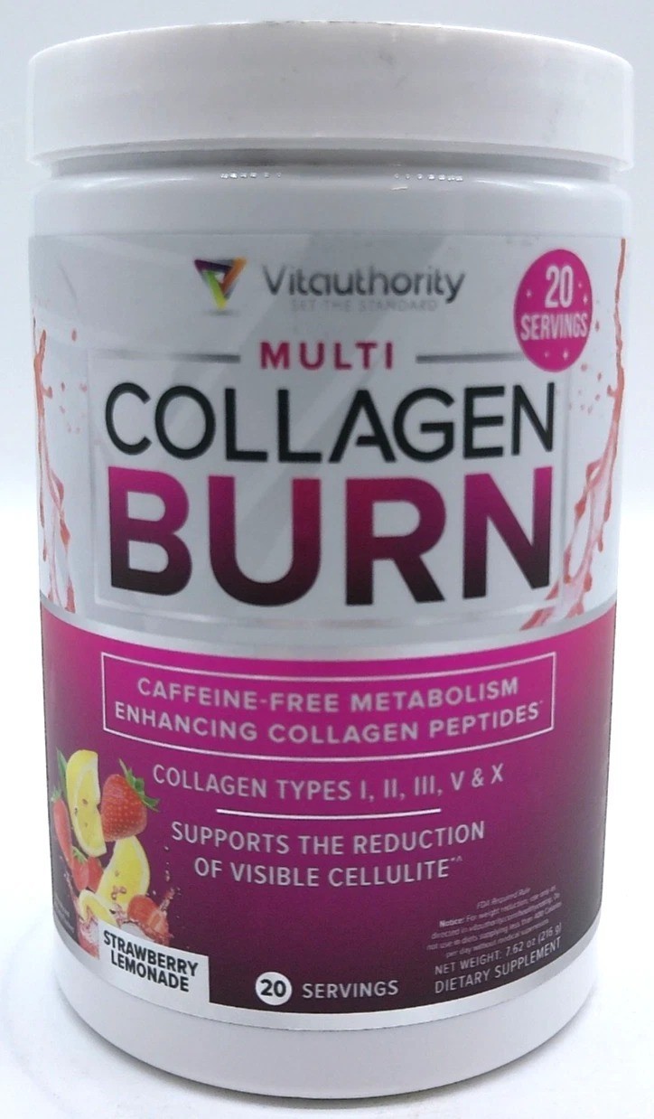 Vitauthority Multi Collagen Burn, Strawberry Lemonade, 20 Servings, Exp. 10/27