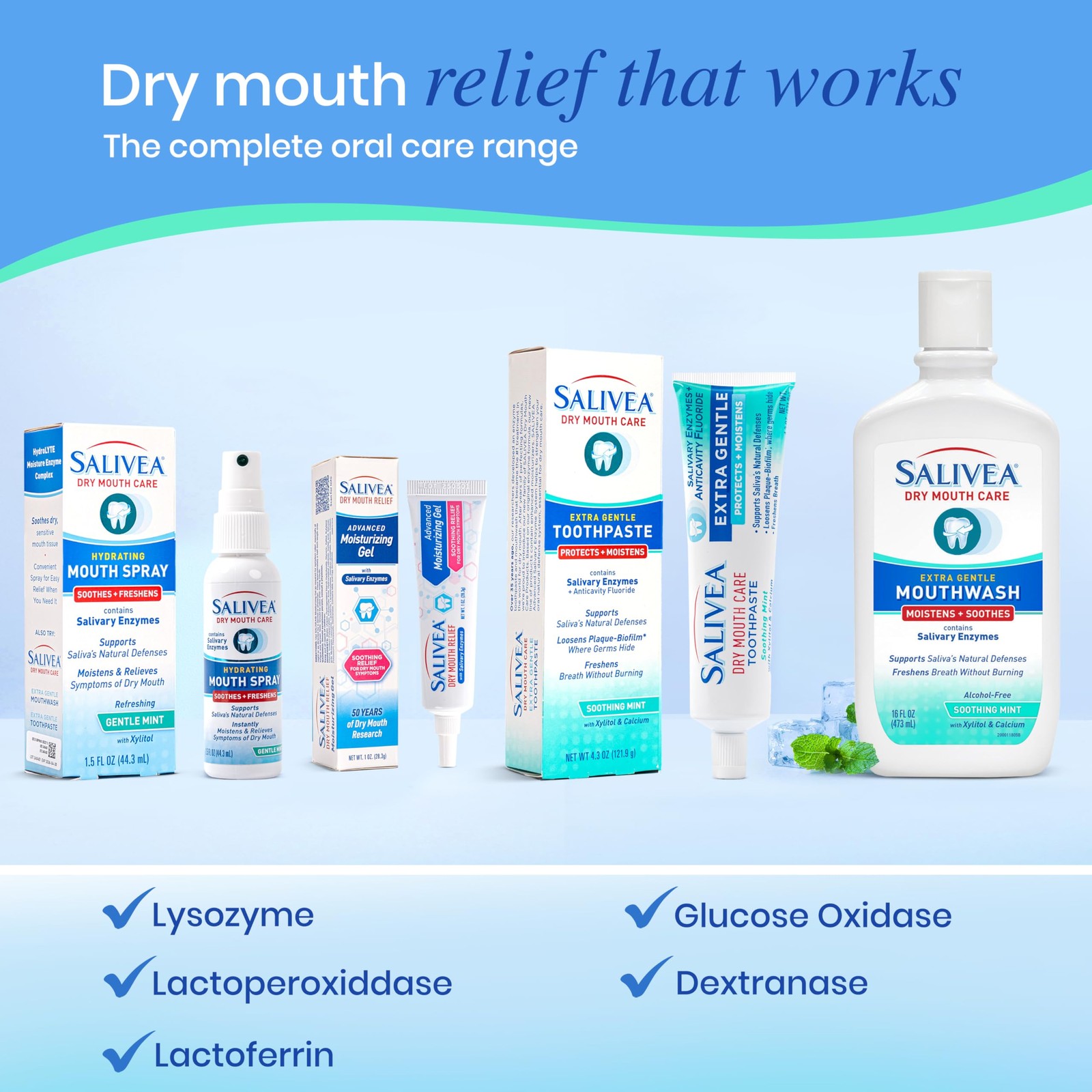 SALIVEA Dry Mouth Mouthwash – Soothing Mint 16 Fl Oz (Pack of 1)
