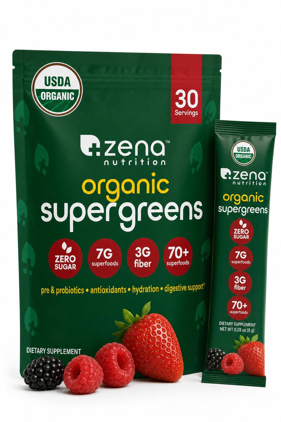 Zena Nutrition Organic Super Greens Powder, 70+ Superfoods, 0 Sugar, 3g Fiber…