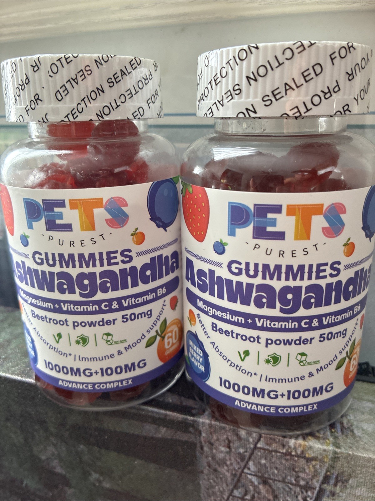 Pets Purest Gummies Ashwagandha – Beetroot 1000 Mg -mixed Berry-2 Pack
