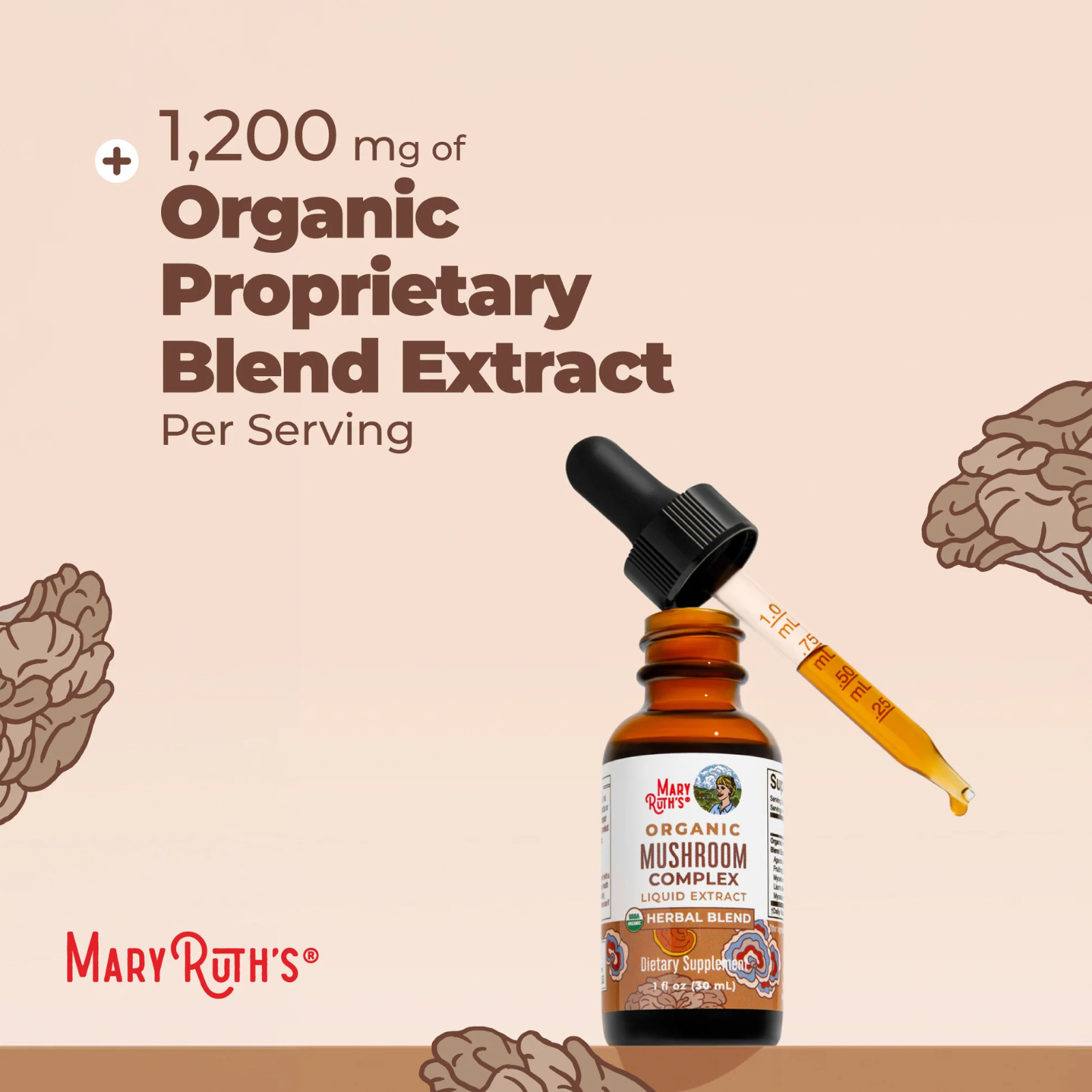 Mary Ruth’s Organic Mushroom Complex Liquid Extract 1 fl oz BB 10/2026