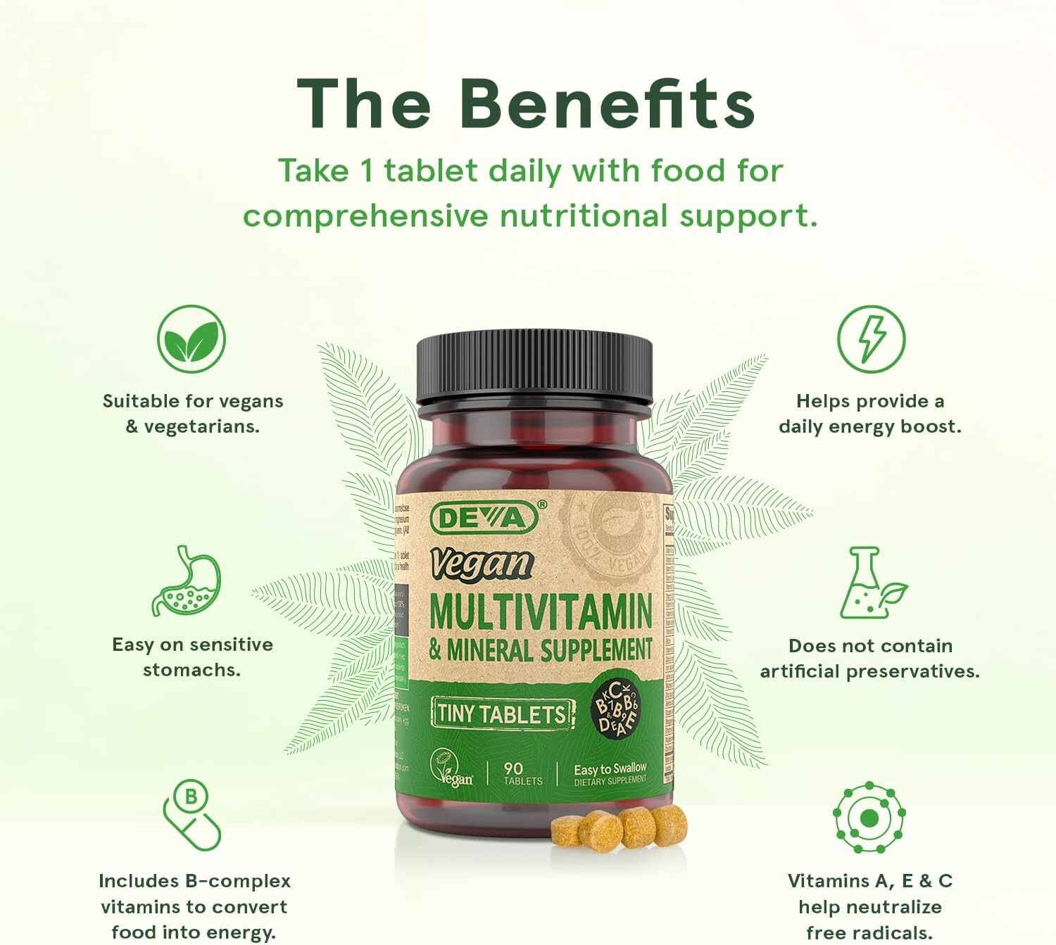 Deva Vegan Multivitamin, Mineral Supplement, Tiny Tablets, 90 Ct (2 Pack)