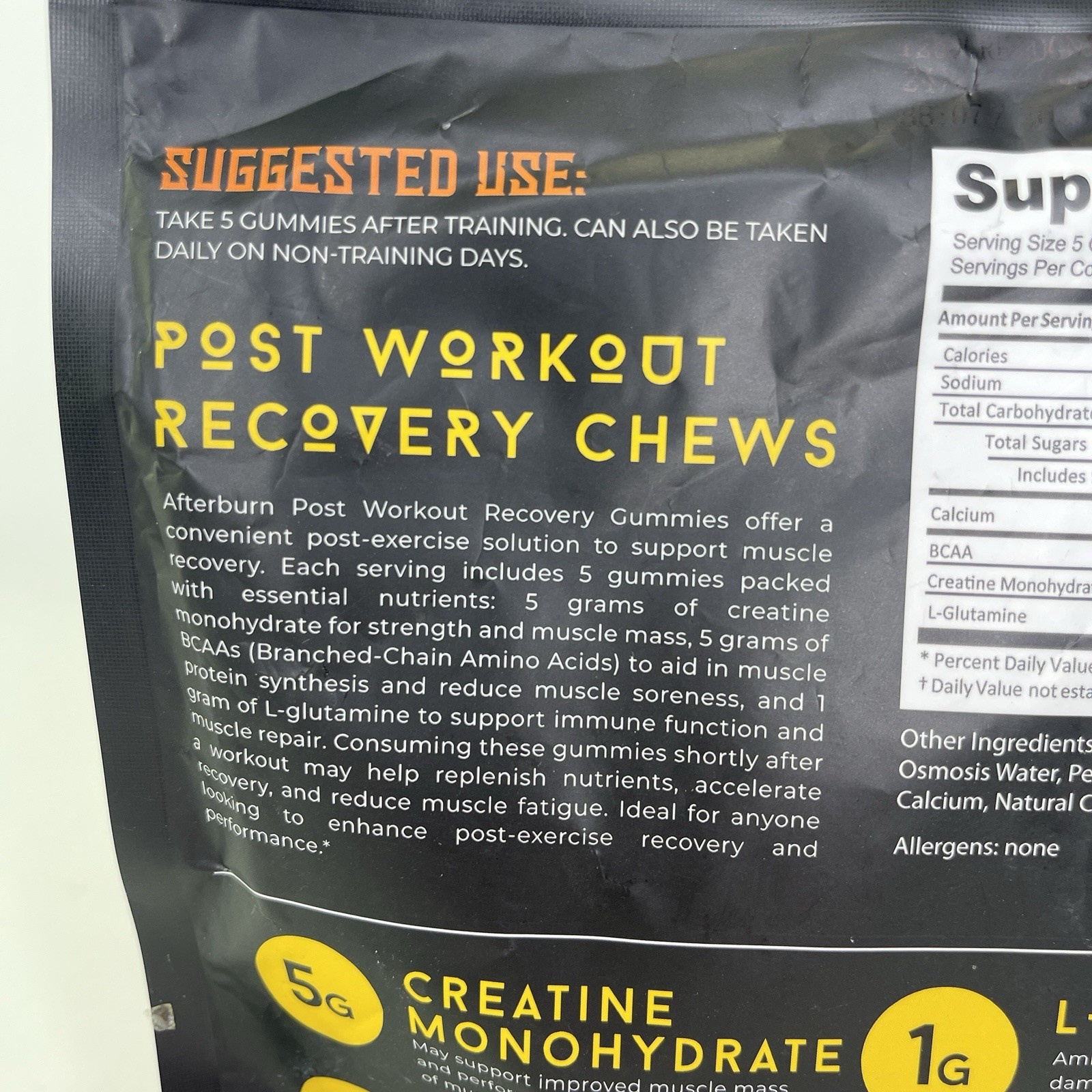 AfterBurn 5 G Creatine Monohydrate Chews BCAAs & L-Glutamine Gummies Recovery