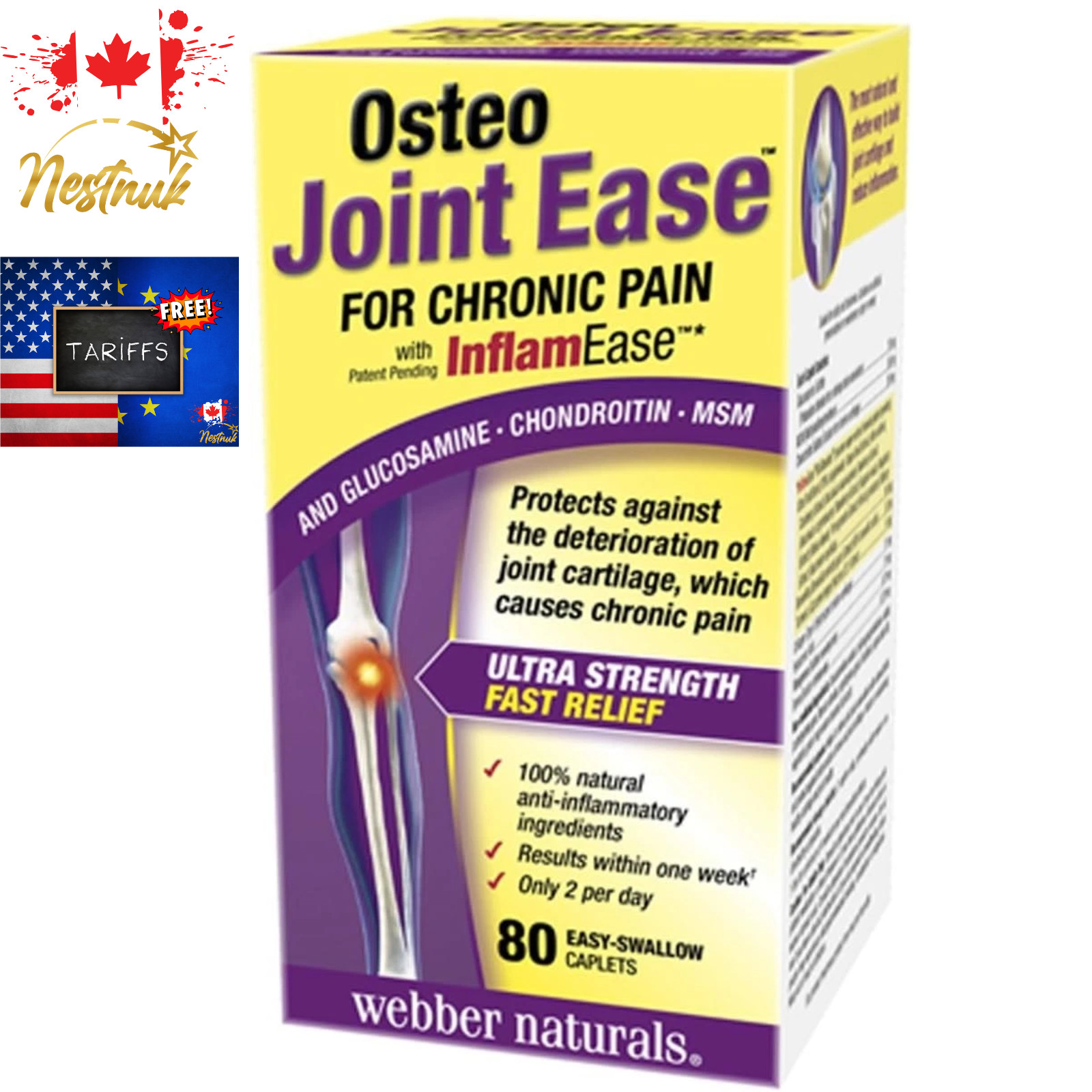 Webber Naturals Osteo Joint Ease with InflamEase – 80 Caplets – Canada