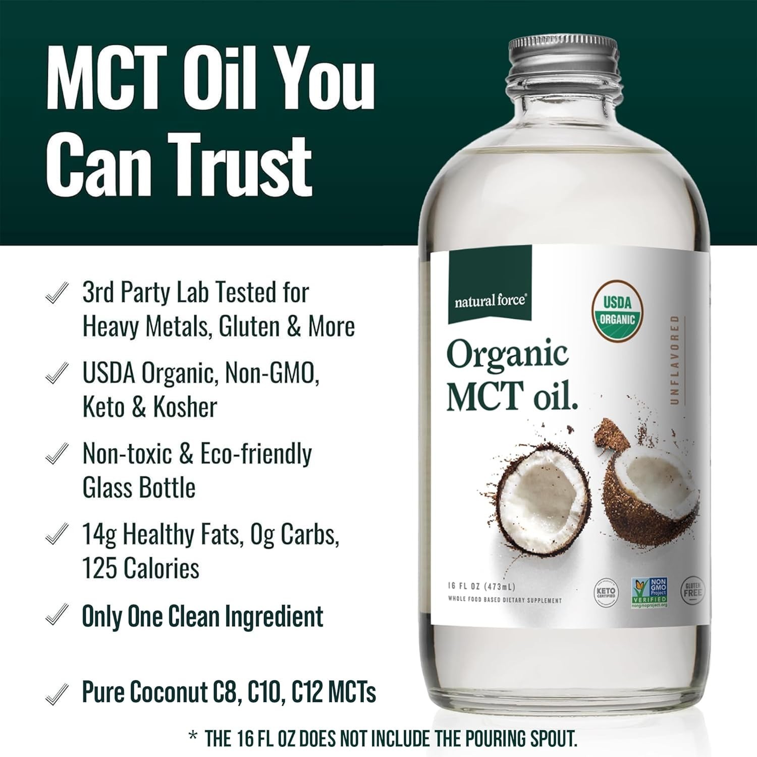 Organic MCT Oil – Pure Glass Bottle – Made from 100% Virgin Coconut Oil + Cer…