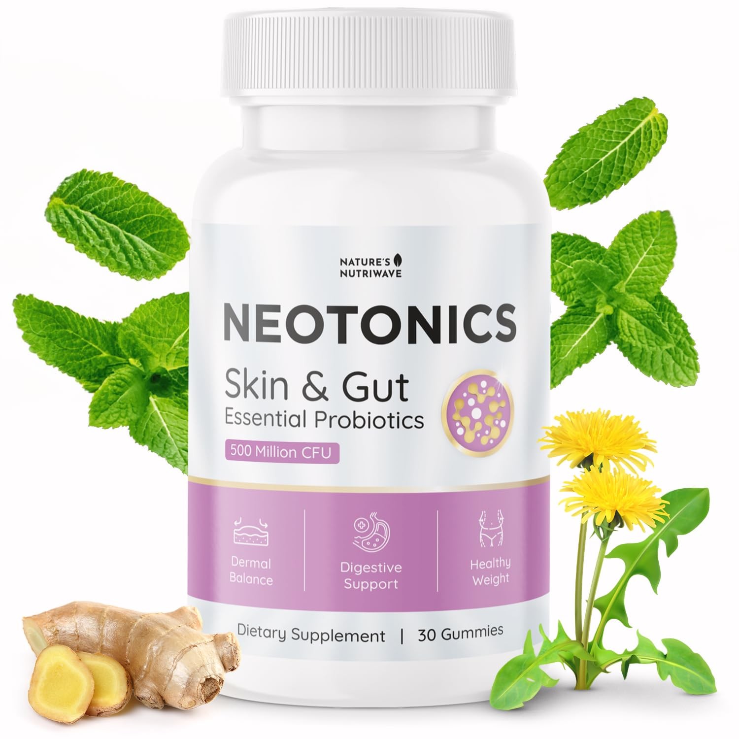 Nature’s NutriWave Neotonics Probiotic Gummy 500 Million CFU Inulin 30 Servings