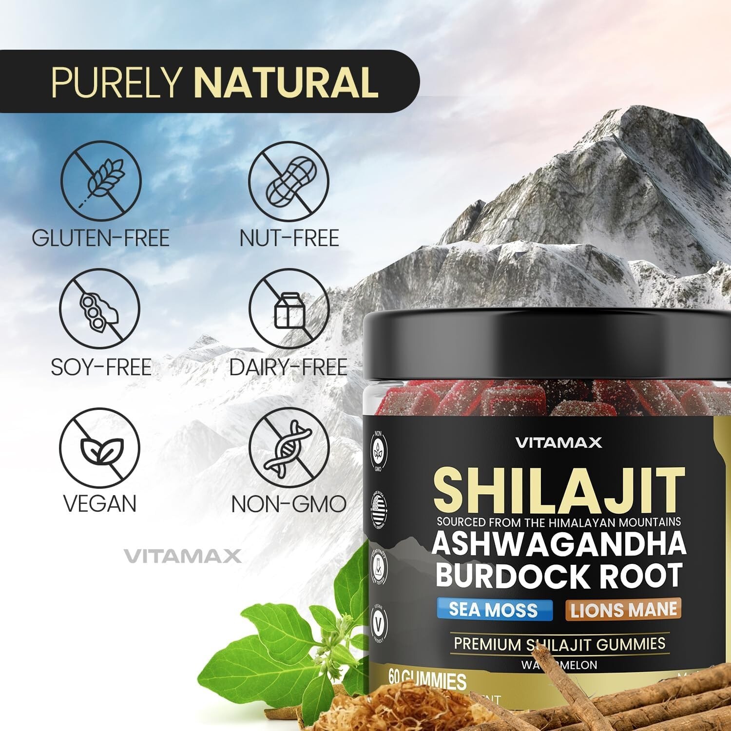 Organic Shilajit Gummies 1000Mg, Sea Moss 400Mg, Ashwagandha 1000Mg 105+ Trace M