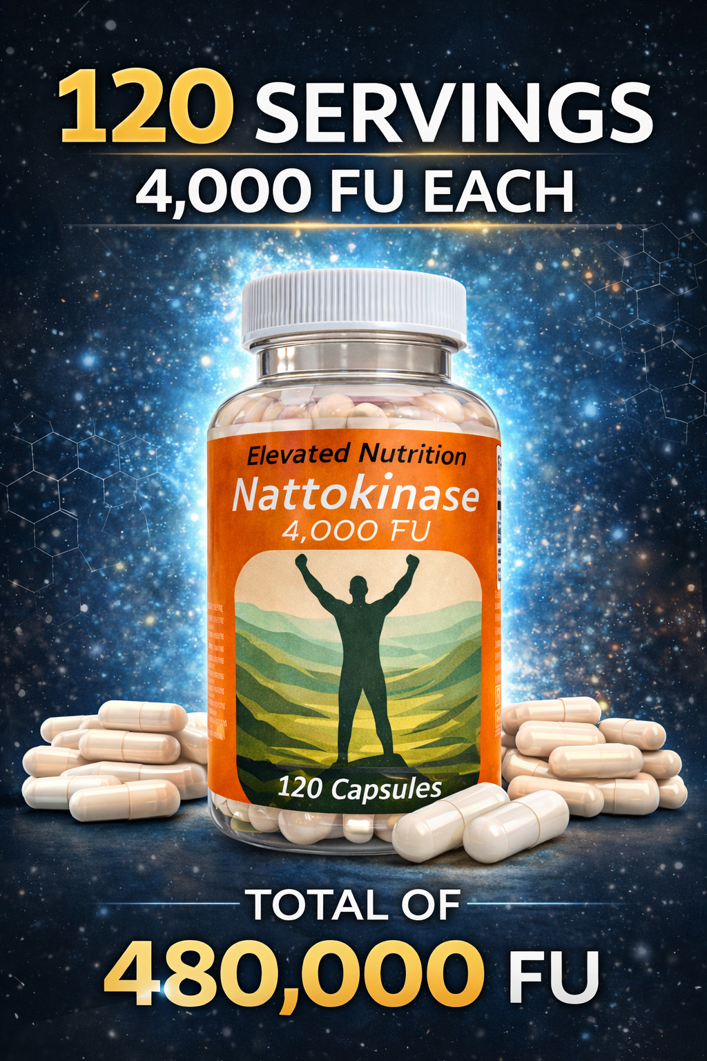 Elevated Nutrition 120 servings of Nattokinase 4,000 FU Capsules
