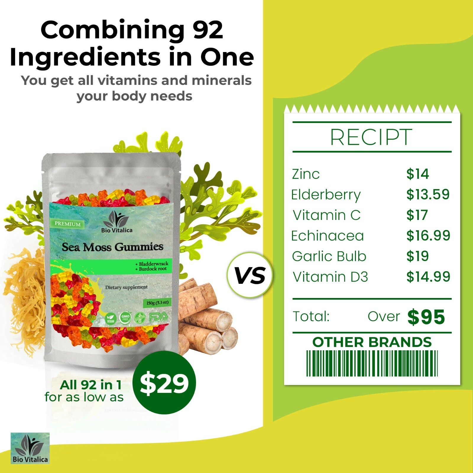 (2 Pack) Sea Moss Gummies – Irish sea Moss raw Organic Bladderwrack Burdock Root