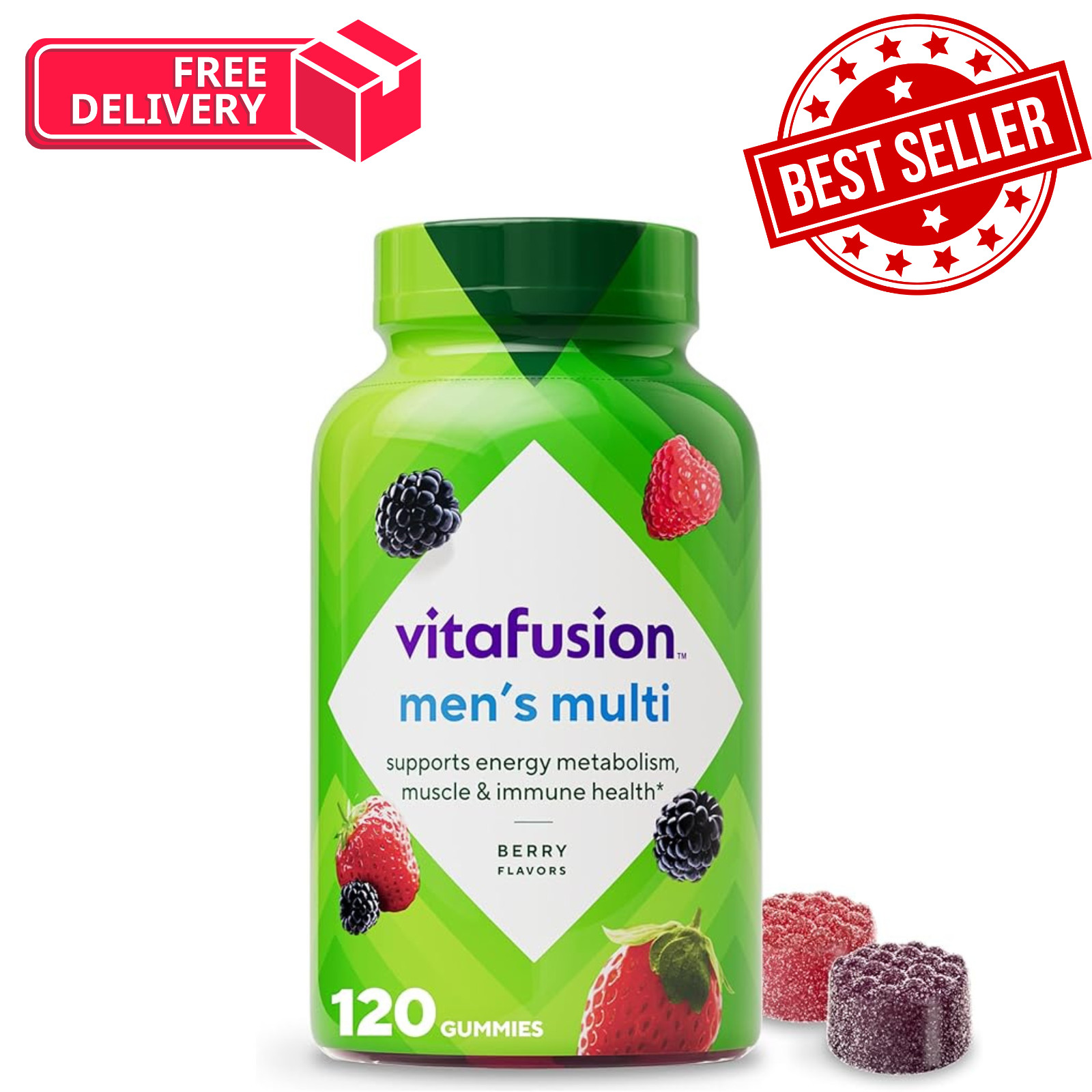 Vitafusion Adult Multivitamin Gummies for Men, Berry Flavored, A, C, D, E, B