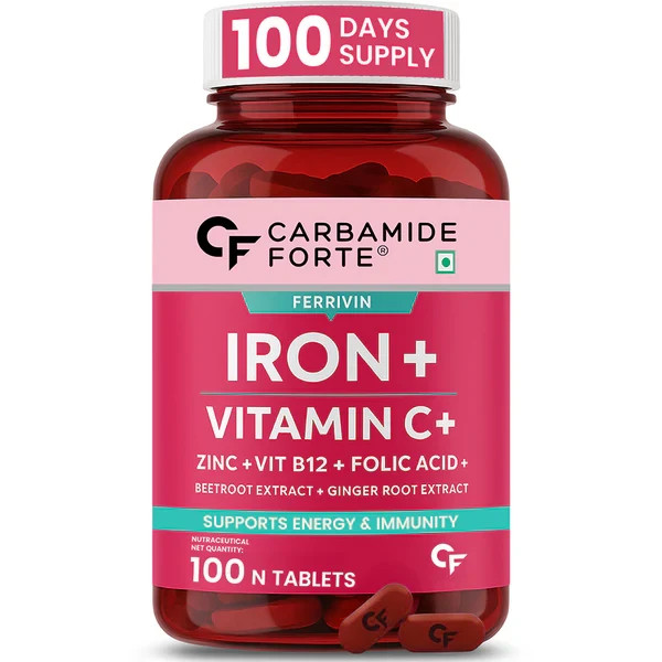 Carbamide Forte Iron + Vitamin C Support Hemoglobin, Energy & Immunity, 100 Tabs