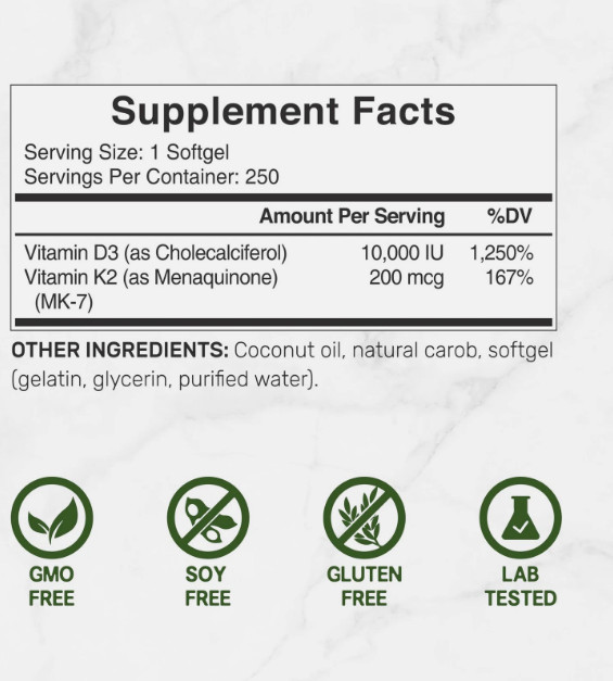 NEW 1PC Vitamin D3 + K2 DEAL SUPPLEMENT Immune Support Strong Bones