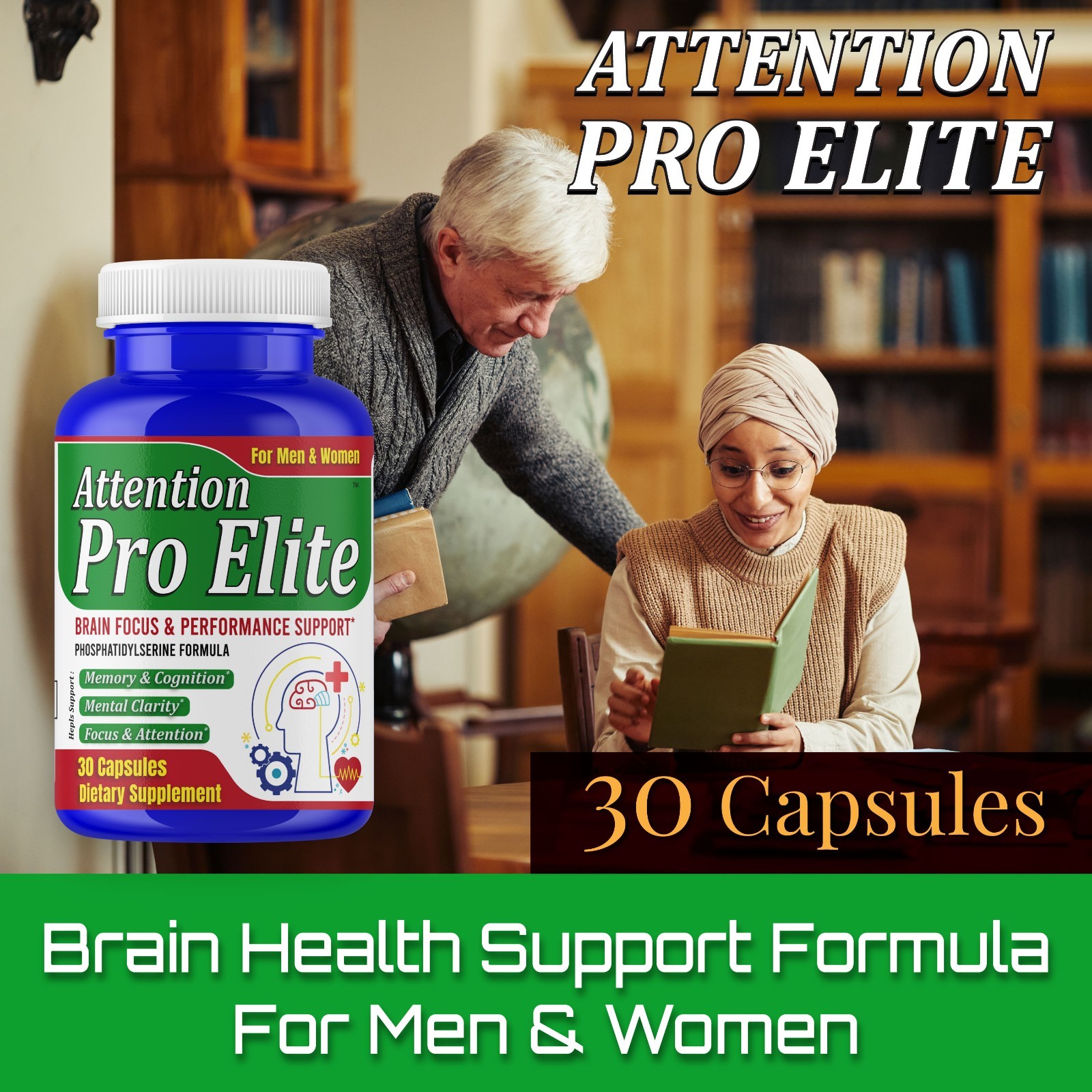 Brain Booster Supplement & Focus Vitamins for Seniors Adults Energy 30C